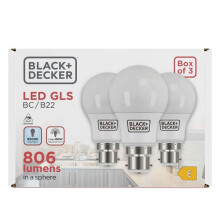 Black + Decker GLS 7.3W 806lm B22 (BC) 6500K (Daylight) 3pk