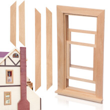 4Stk Mini Fensterrahmen Khaki Holz Puppenzubehör Deko