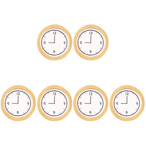 6Stk Mini Holz Wanduhr Gelb Mini 2
