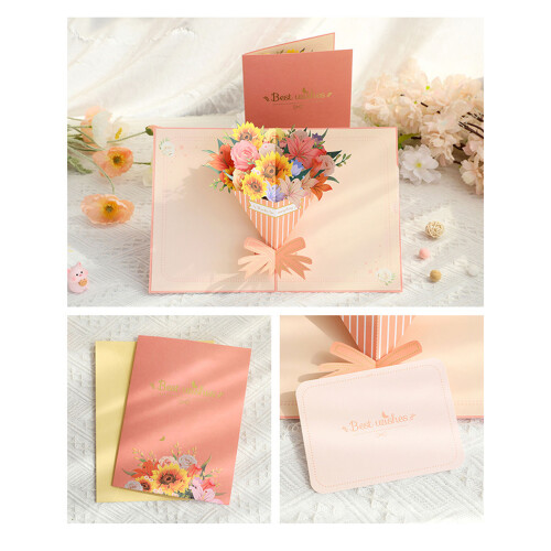 Flower Bouquet Popup Card with Envelope,Removable Note Mother 1