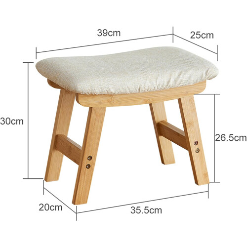 Bamboo Footstool, Rectangular Modern Upholstered Stool, MultiUse as Small Side Table 1