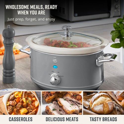 Swan Swan Retro Slow Cooker with 3 Temperature Settings Function, 3.5L, 200W, 1
