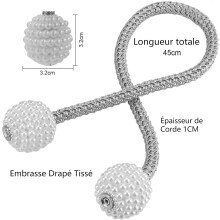 Fermacravatte magnetiche per tende, fermacravatte per tende con perle per proteggere la parete e la decorazione a lunghezza regolabile, design alla