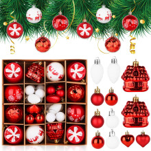 Pack of 40 Christmas Baubles, 64 cm, Plastic with Hanging, Red White