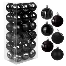 Christmas Tree Baubles, 4 cm, Set of 36 Plastic Decorations (Black)