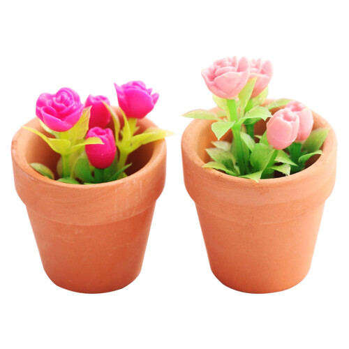 2Stk Mini Rose In Töpfchen Verziert Mini Accessoires Diy