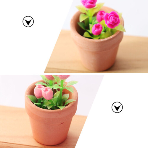 2Stk Mini Rose In Töpfchen Verziert Mini Accessoires Diy 2