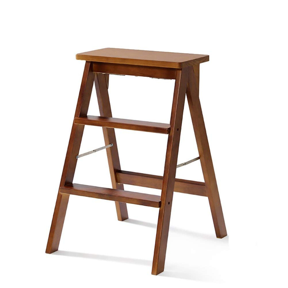 Kitchen Wooden Step Stool For Adults Solid Wood Folding Stepladder Portable Fold Up Footstool Multifunction Brown A 9339159699386