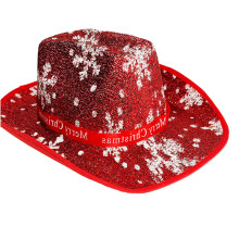 Christmas Cowboy Hat for Women Men Furry Brim Flat-snowflake