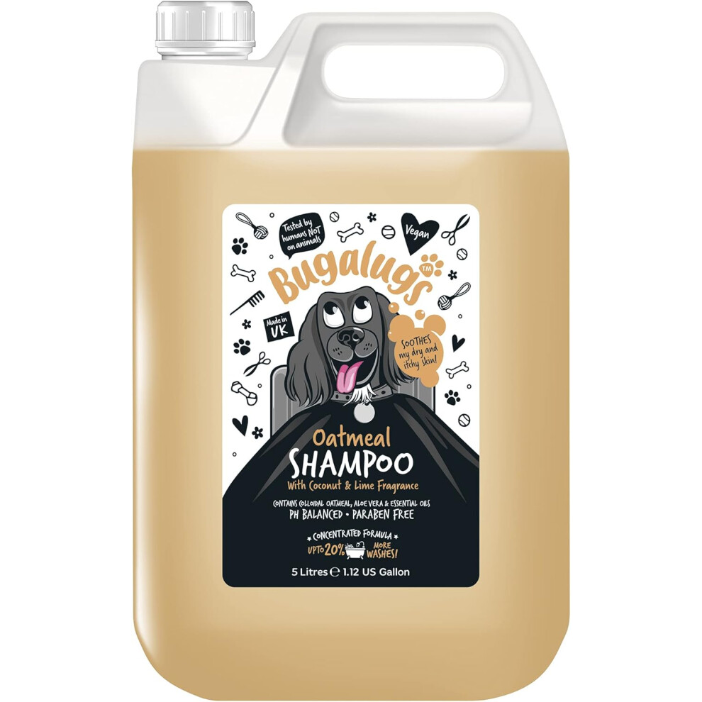 Bugalugs Oatmeal & Aloe Vera Dog Shampoo 5 Litre Dog Grooming Shampoo Products For Smelly Dogs With Fragrance, Best Oatmeal Puppy Shampoo,