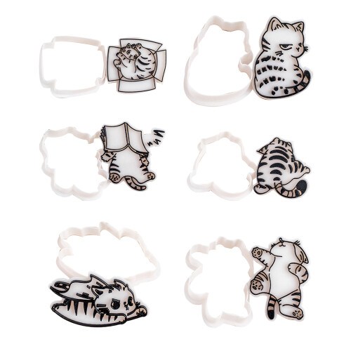 6pcs Cats Themed Cookie Cutters Embosser Ideal for Baking and