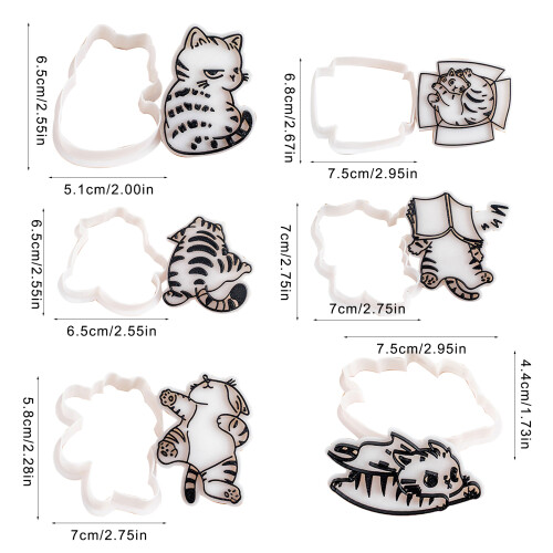 6pcs Cats Themed Cookie Cutters Embosser Ideal for Baking and 2