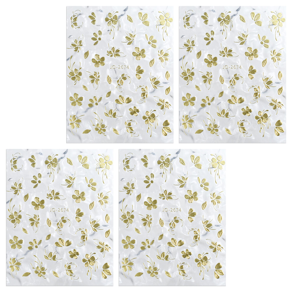 French Nail Art Stickers Adhesive Nail Decals Flower Nail-Gold