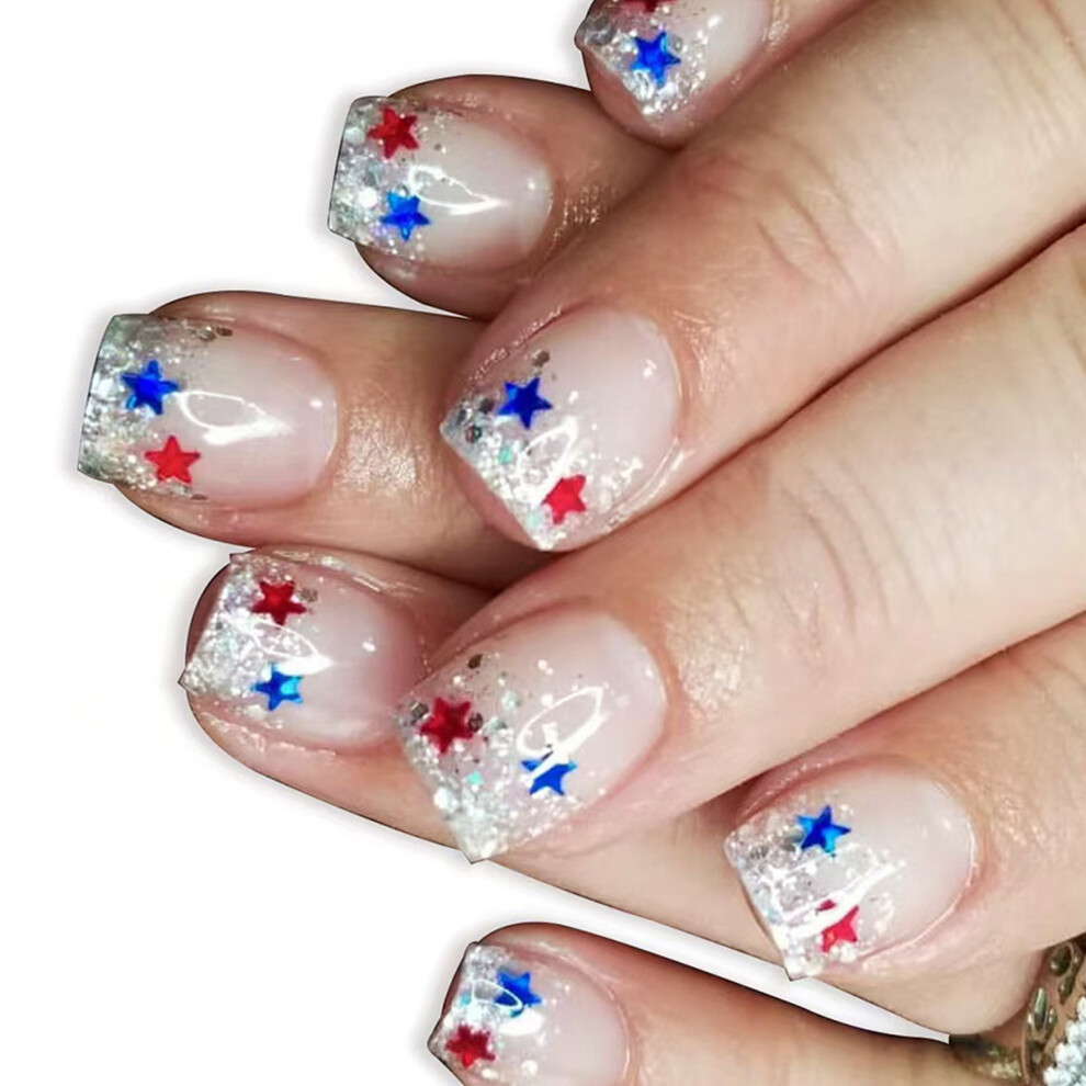 24 Pcs 4th of July False Nail Short Press On Nail Independence