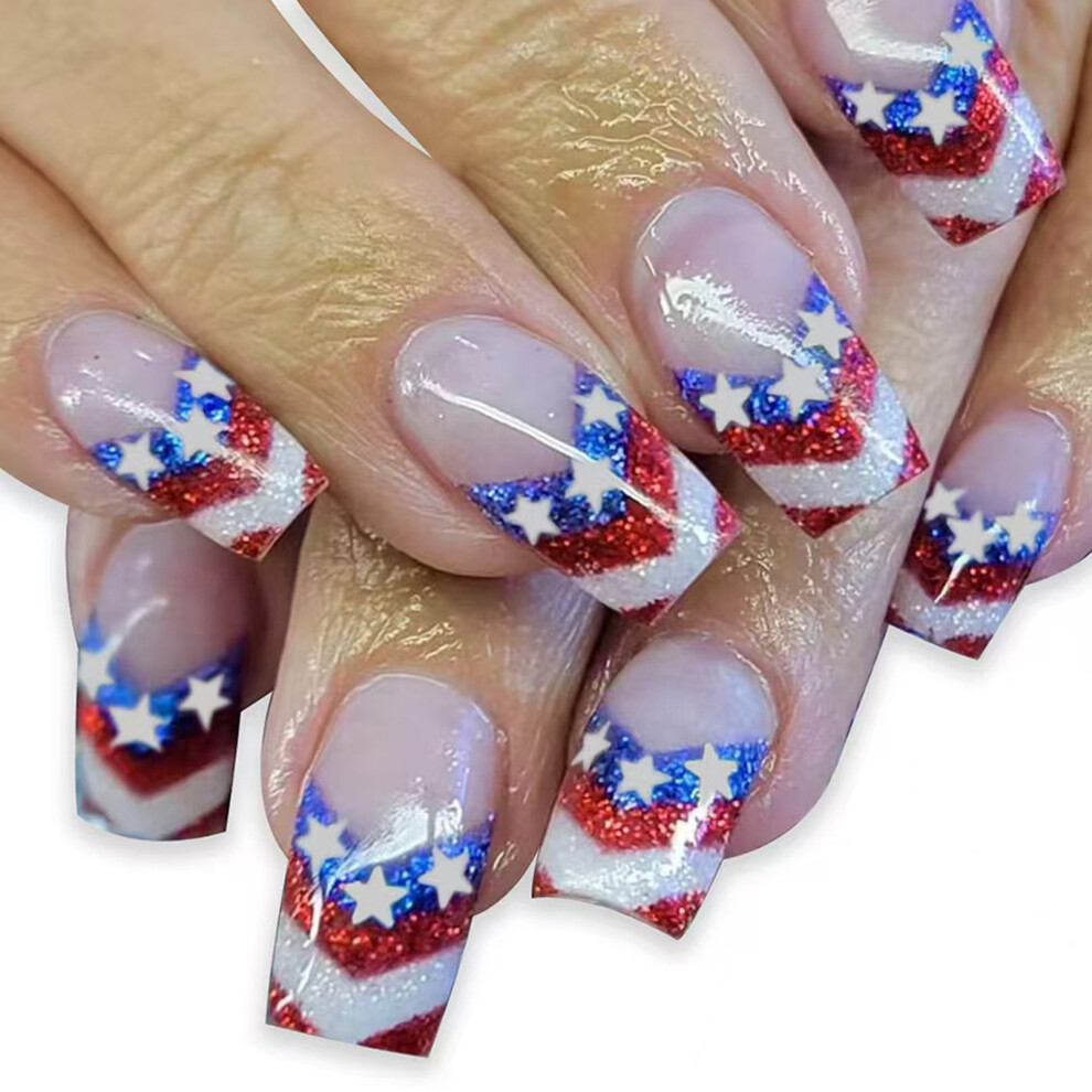 Independence Day Press on Nail French Tips Fake Nail 4th of July