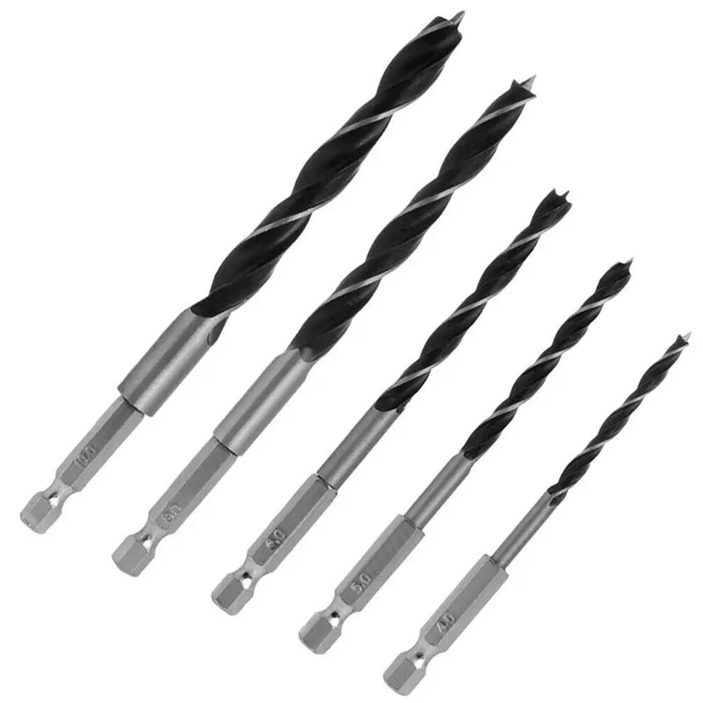 Wood Drill Bit Set With Three Spurs Hex Shank Power Tool For Drilling Holes For Woodworking, 5 Pieces 9119770047250