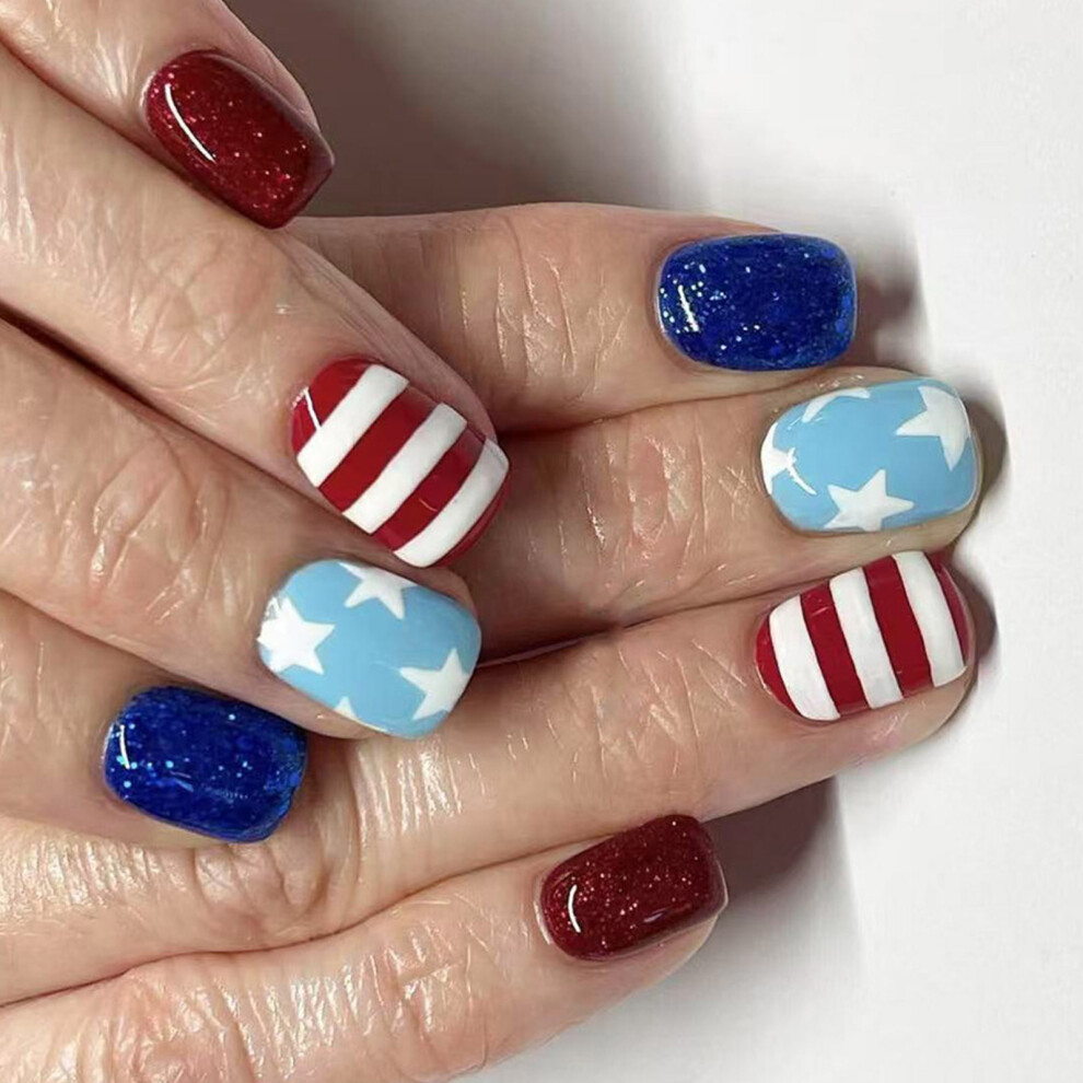 Independence Day Nail Press on Nail Short Square False Nail Full