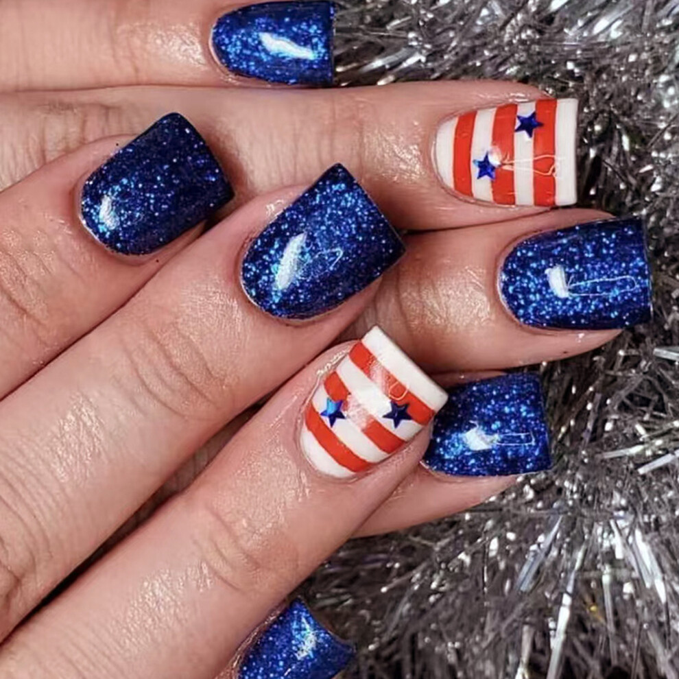 Patriotic Press on Nail Fake Nail Independence Day Artificial