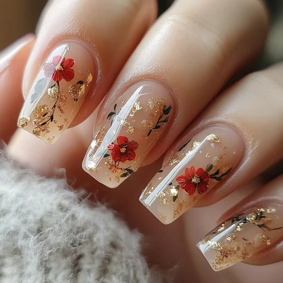1Set Press on Nail,Square Fake Nail Stick Glues on Nail False