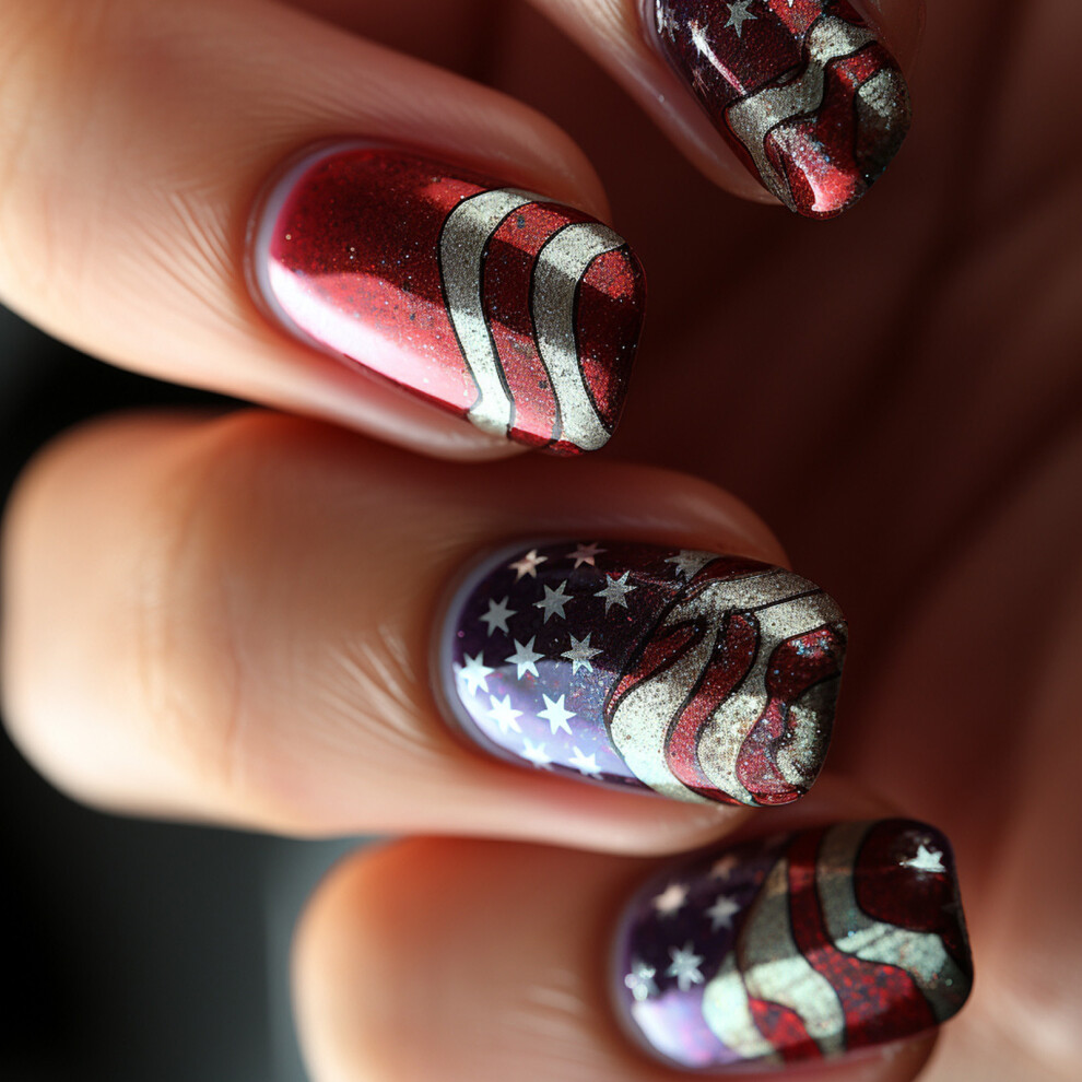 Independence Day Nail Designs Press on Nail Glitters Star False