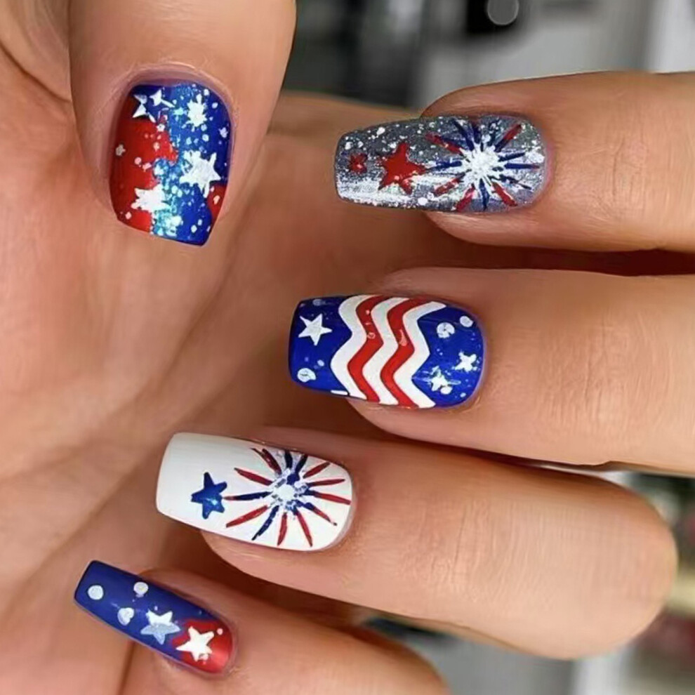 Independence Day Glues on Nail Patriotic False Nail 4th of July