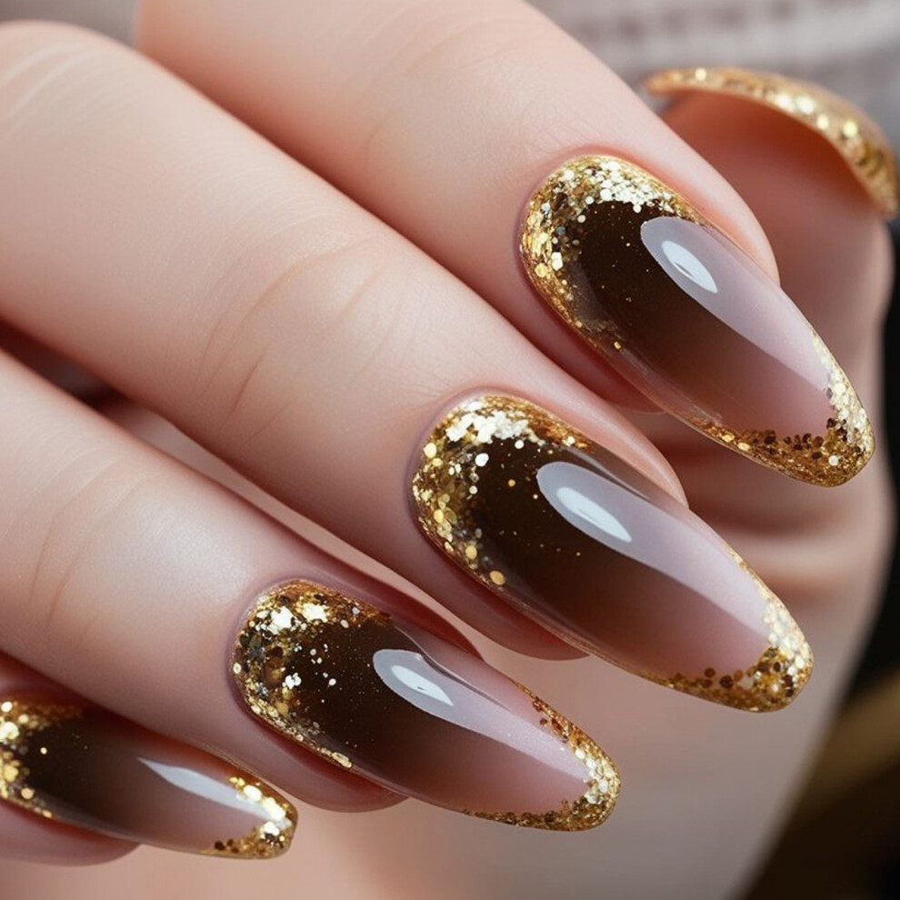 24Pcs Almond Press on Nail Glossy Design French Fake Nail