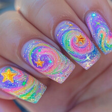 24x Gradient Press On Nail Stars Acrylic Nail Long False Nail