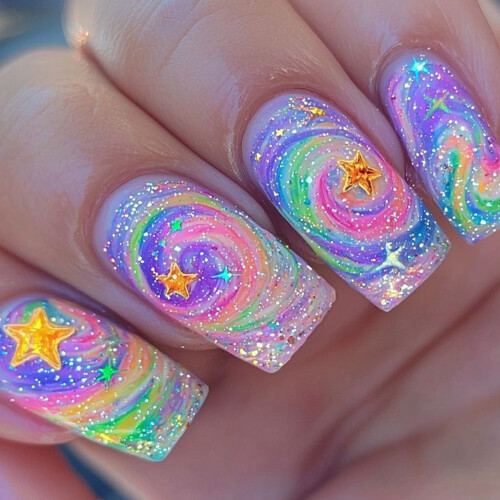 24x Gradient Press On Nail Stars Acrylic Nail Long False Nail