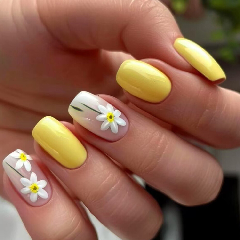 1Set Press on Nail,Square Fake Nail Stick Glues on Nail False