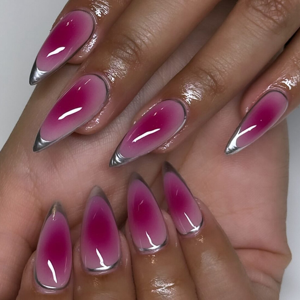 Almond Press on Nail Medium False Nail with Rose Red Full Cover