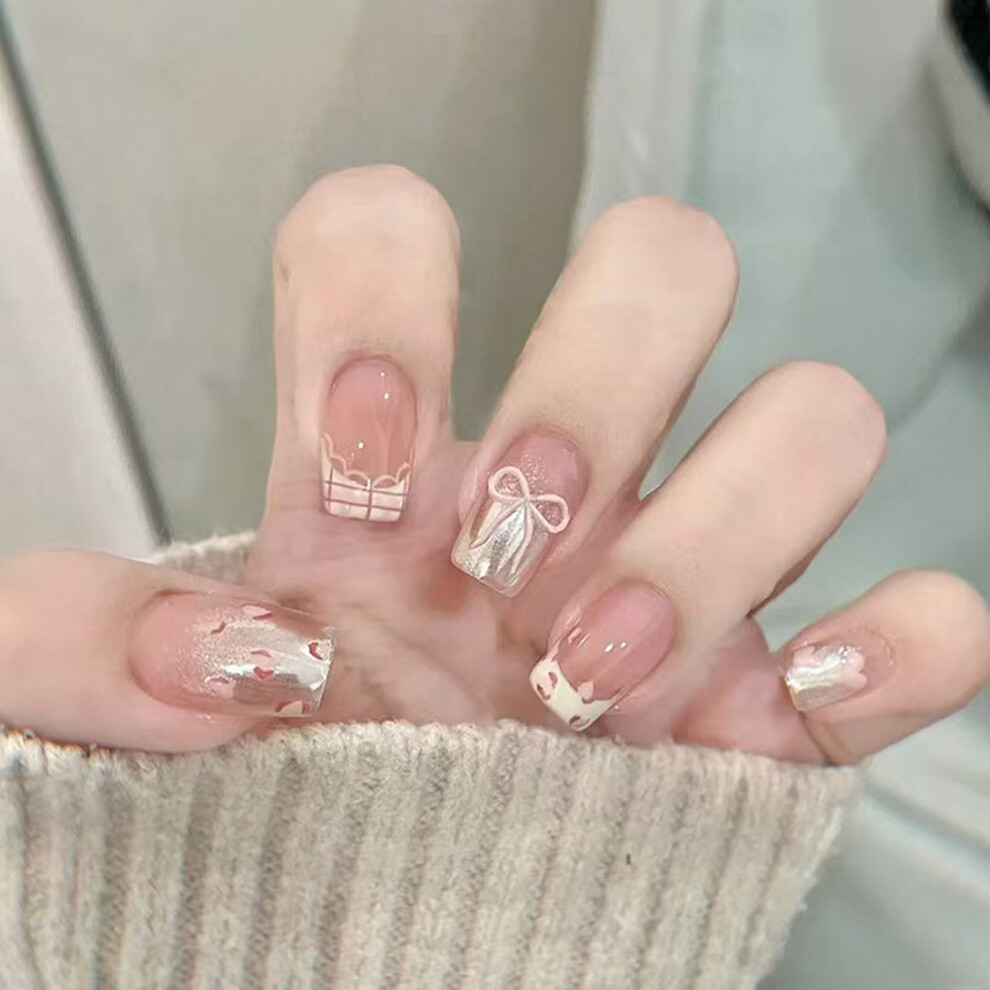 Leopard Press on Nail Almond False Nail Full Cover Nail Decors