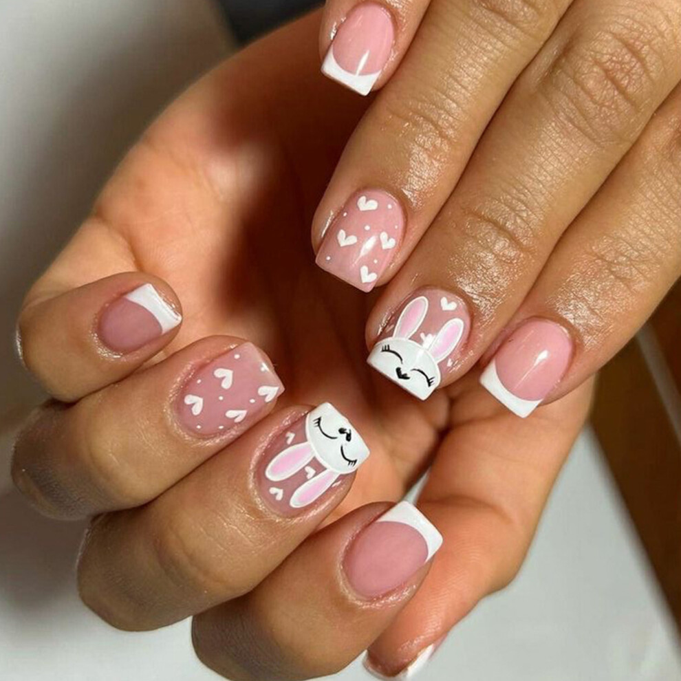 24 Pieces French Tip False Nail Square Shape Press on Nail