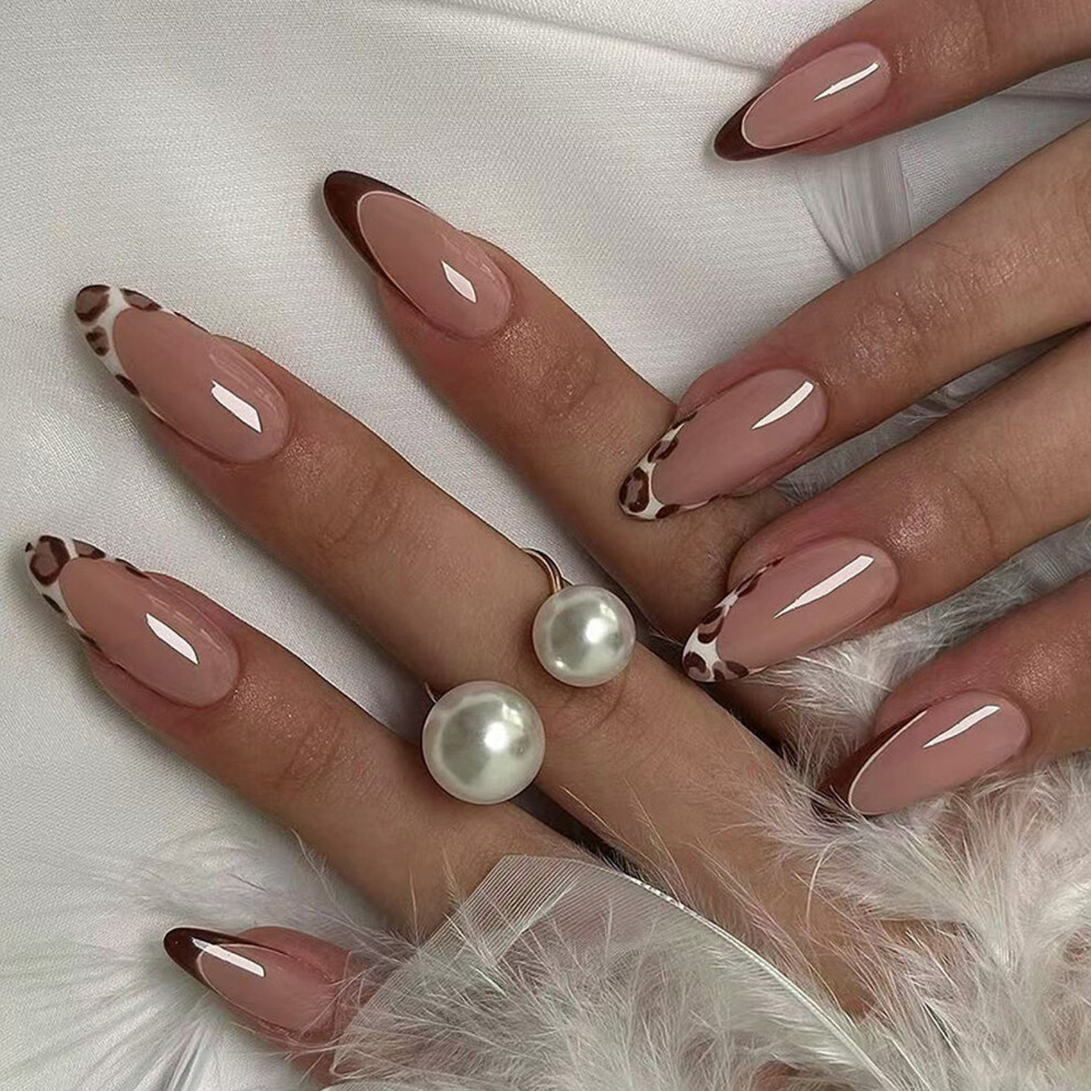 24Pcs Almond Press On Nail Artificial Acrylic Nail Leopard
