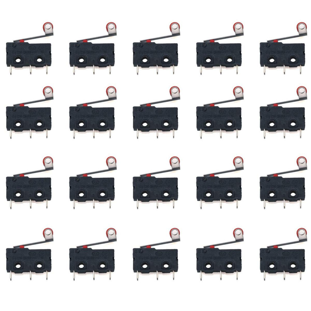 20 Pack Micro Switch Roller Lever Arm 3Pin Ac 5A 125 250V Spdt 1No 1Nc Momentary Pcb Terminals Close/Open Switch 9001264169749