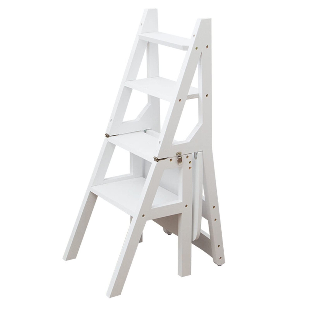 Wooden Stairs Chair Folding Ladder Stool Multifunction Library Step Bookshelf Flower Shelf Foldable Stepladder White 9119770116697