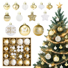 Christmas Baubles White Christmas Tree Baubles Gold Set of 52 Christmas Tree Decorations Christmas Decoration for Christmas Party