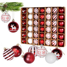 Christmas Baubles Red White 42 Pieces 6 cm Plastic Christmas Tree Baubles Christmas Decoration with Hanging Loop for Christmas and Party Decoration