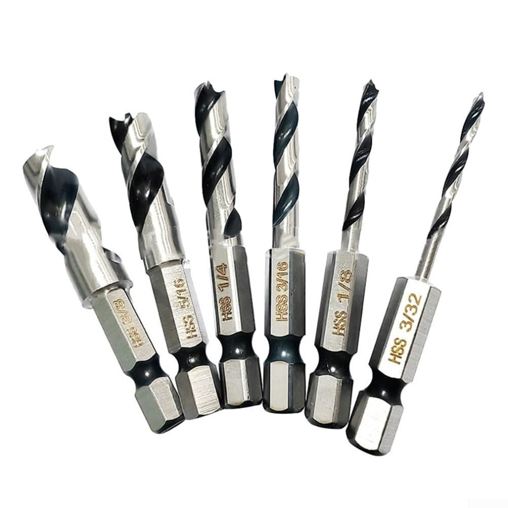 Highspeed Steel Wood Drill Bit Set, 6Piece, Hex Shank, Quickchange For Woodworking 9001264173500