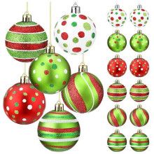 Christmas Baubles Red Green 12 Pieces 6 cm Plastic Christmas Tree Decoration
