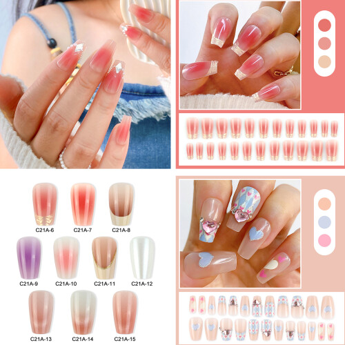 Full Cover Stick on Nails Heart False Nails Medium-C21A 15 1