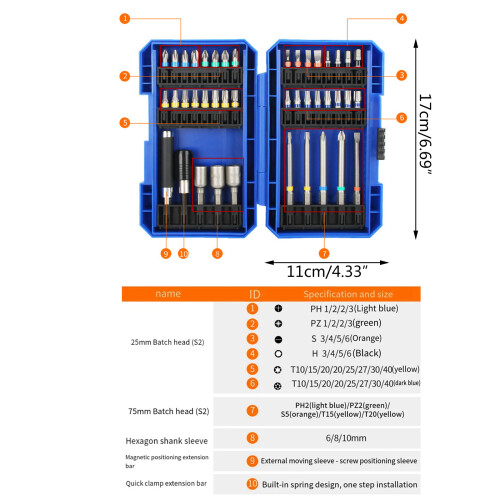 42Pcs Screwdriver Magnetic Bit Electric Screwdriver Precision 2