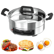 Electric Pizza Maker 1500W Stainless Steel Frying Pan 30 Cm 3Level Firepower Adjustment MultiFunction Baking Pan