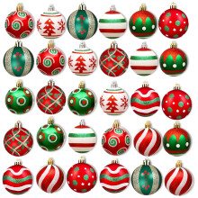 Set of 30 Christmas Baubles Plastic Shatterproof Tree Decorations Red Green