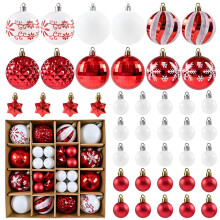 Christmas Bauble Ornaments, Pack of 44 Red White Shatterproof Pendant Ornaments