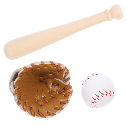 2 Sets Mini Baseballs Dollyhuis Miniatuur Honkbalbat Handschoen 2