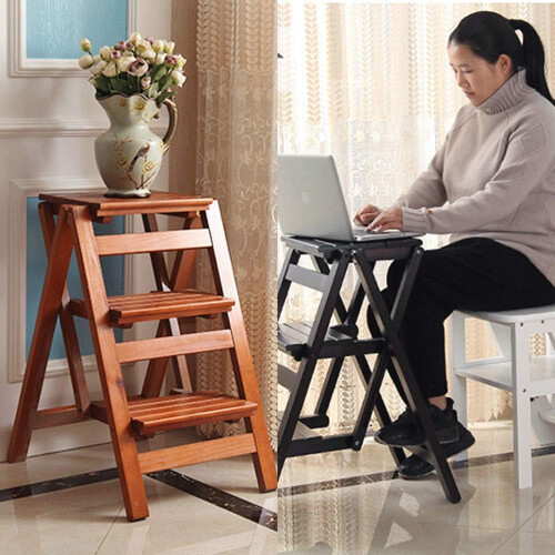 Wooden Folding Step Stool TwoTier Portable Kitchen Stool Thickened Steps Indoor Use 2