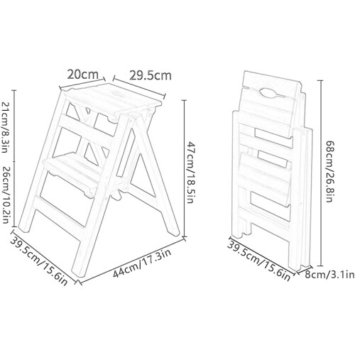 Wooden Folding Step Stool TwoTier Portable Kitchen Stool Thickened Steps Indoor Use 1