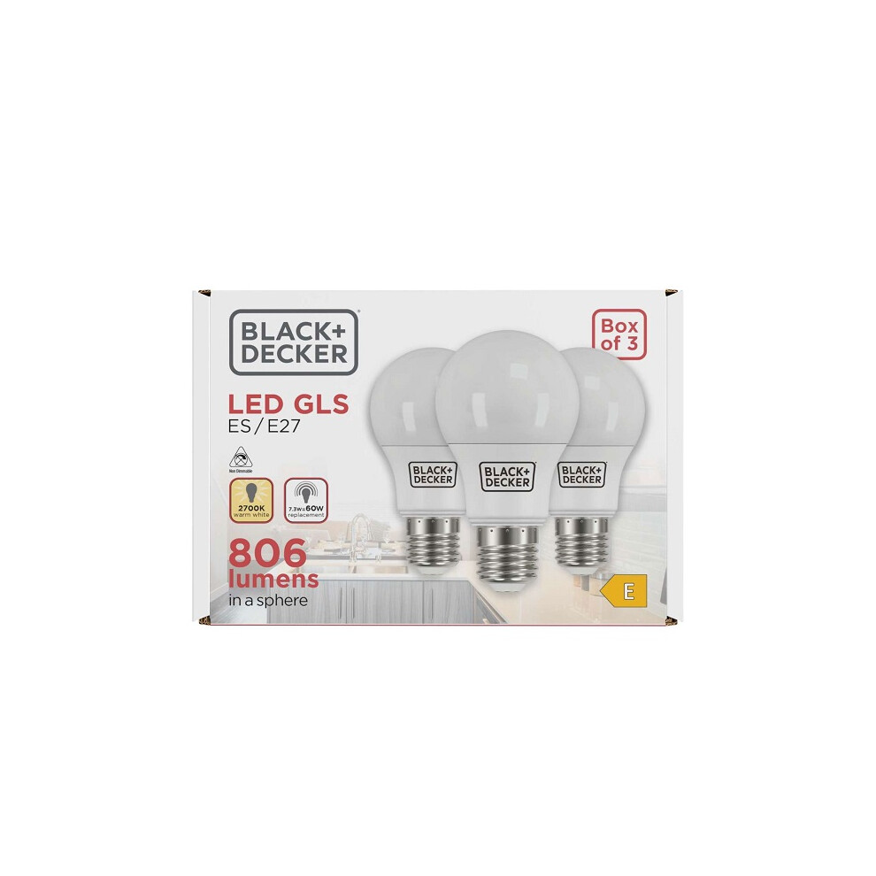 + Decker Gls 7.3W 806Lm E27 (Es) 2700K (Warm White) 3Pk Black/White