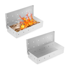 Set of 2 Stainless Steel Smoking Box 22 x 9.6 x 4.3 cm Smoke Box Barbecue Accessories for Gas Barbecue BBQ