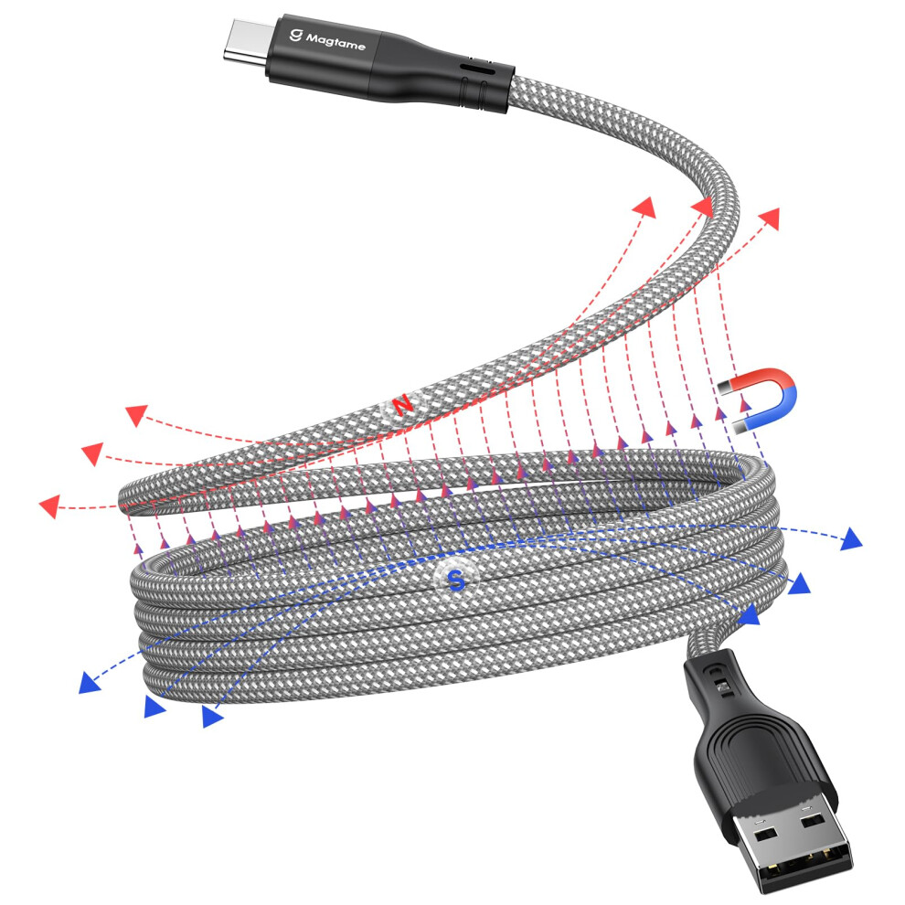 Magnetic Usbc Cable Wrapped Usba To C, 1M Retractable, Nylon Braided, Fast Charging 9001264178628